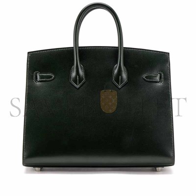 HERMÈS BIRKIN 25 SELLIER VERT FONCE BOX CALF PALLADIUM HARDWARE  (25*20*13cm)